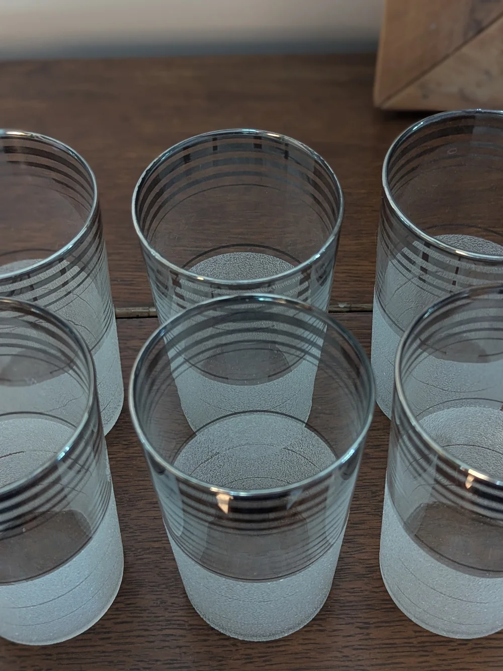 MCM Frosted & Silver Band 7 Piece Cocktail Set - 6 Tumblers & 1 Ice Bucket
